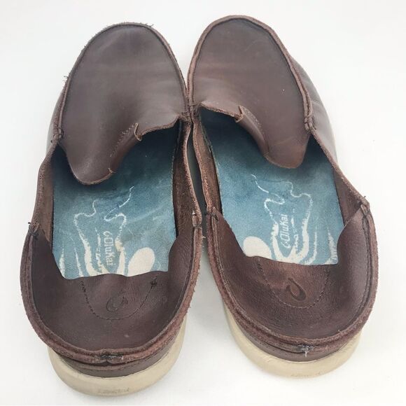 OluKai NALUKAI Brown Leather Slip On Casual Loafers - Picture 7 of 12